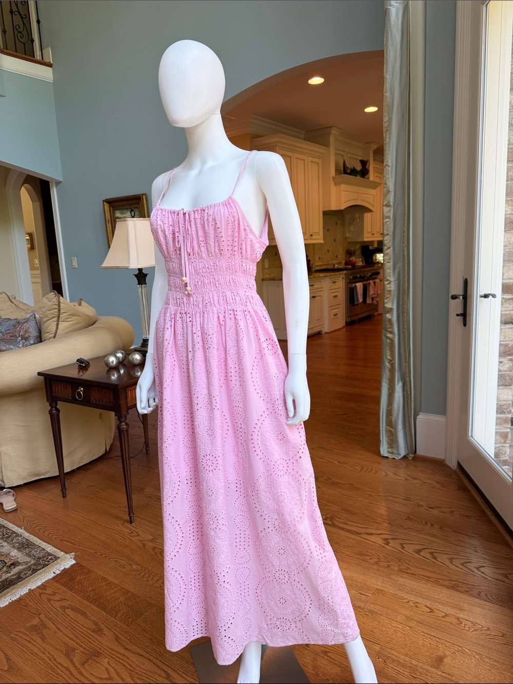 MELLODAY Pink Eyelet Maxi Dress with Smocked Bodice - Picture 9 of 13